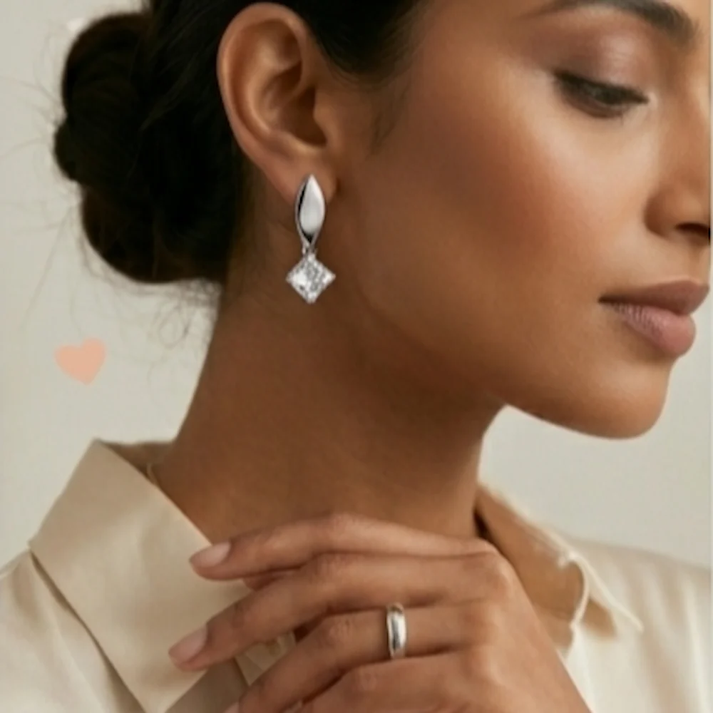 Silver Petal Crystal Drop Earrings