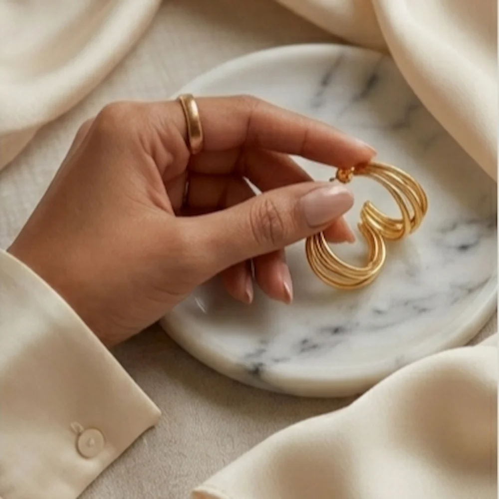 Orbital Triple-Layered Gold Hoops